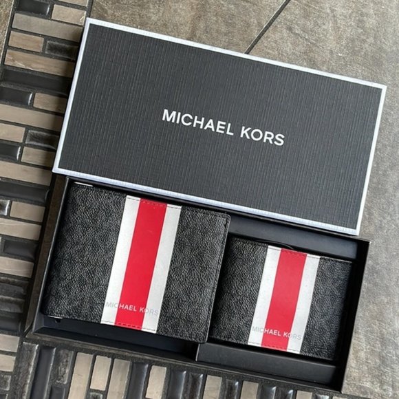 Michael Kors Other - Michael Kors Boxed Signature 3 in 1 Bifold Wallet In Black / Flame Red